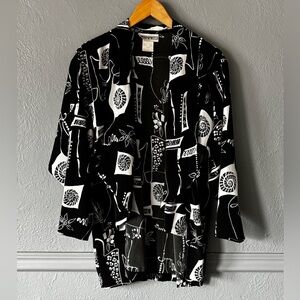 Vintage Peter Popovitch Black & White Abstract Print Open Front Jacket M